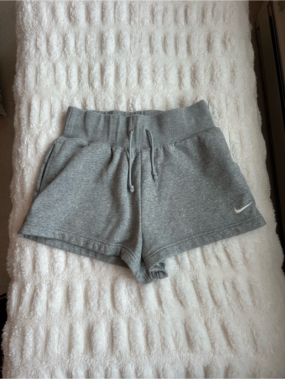 Nike Women's Phoenix Fleece High-Rise Gray Shorts - Picture 2 of 6